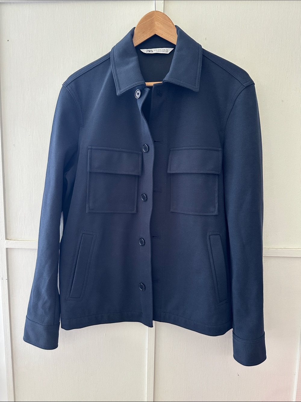 Zara Navy Utility Button-Front Jacket